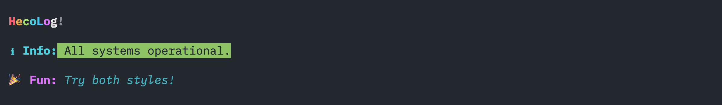 heco-log colorful output example